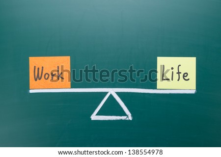 Work and life balance concept, words and drawing on blackboard