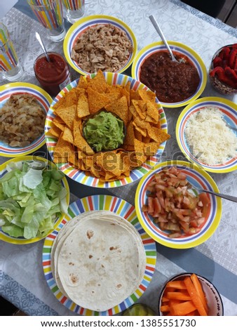 top view of a table with mexican food