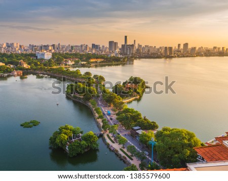 Hanoi sky view in sunset Royalty-Free Stock Photo #1385579600