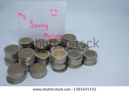 Currency in Thai baht Coin with paper post on Saving account. Abstract of savings and financial
