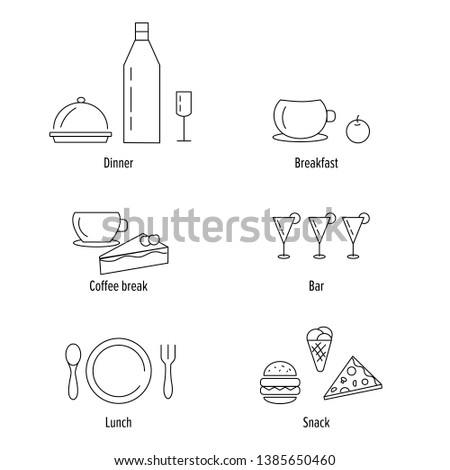 Restaurant, cafe line vector icon set of cooking units and food