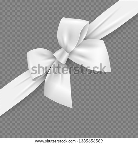 White realistic 3d bow and ribbon with clipping mask. Vector decorative design element for decoration gifts, greetings, holidays. - Vector