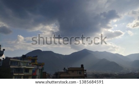 Kathamndu/Nepal-April 29, 2019: Sky above the Kathmandu city in the spring. Weather is not stable in the capital city.