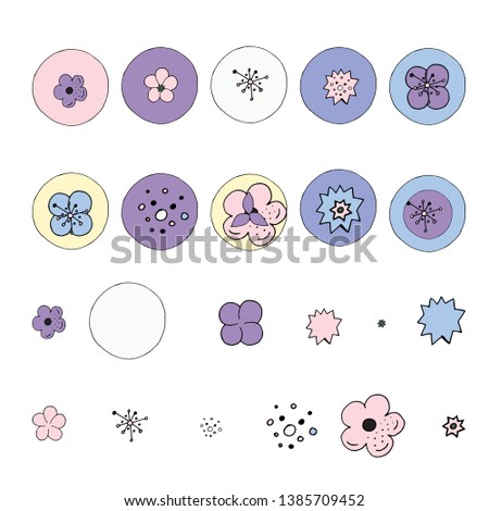 Fantasy flowers on a white background. A set of floral items. Doodle style