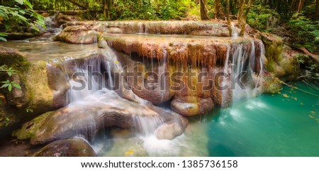 Beautiful waterfall at Erawan national park, Kanchanaburi Province in west Thailand. Panorama