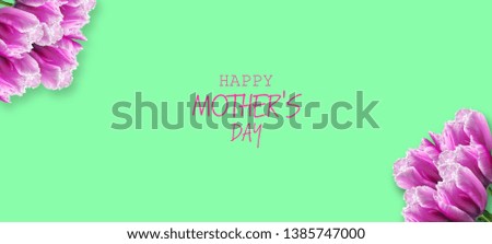 Happy Mother's Day. Beautiful tulips on a green background. Copy space. Greeting card. Festive banner. Festive background.