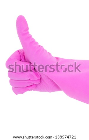 hand in rubber glove thumbs up isolated on white background