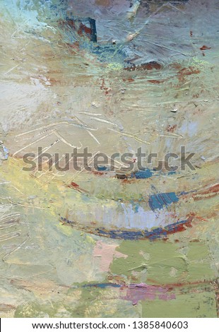 Multicolor abstract background and oil paint texture. Gold foil on cyan backdrop with brush textures for vertical banner.