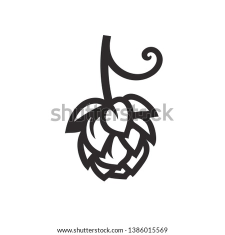 Hop cone icon. Design element for beer prodaction, brewery, pub and bar. Black and white isolated vector illustration.