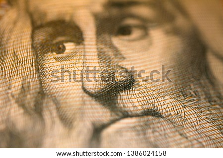 1000 Lire Banknote with Portrait of Leonardo Da Vinci  Royalty-Free Stock Photo #1386024158