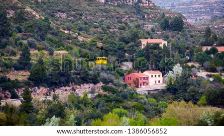 Cableway, Montserrat monastery on mountain in Barcelona, Catalon.