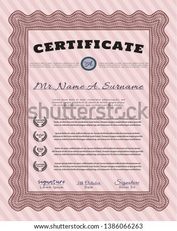 Red Certificate template. With background. Money Pattern design. Detailed. 