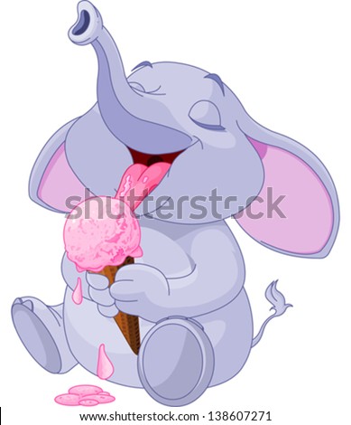 Cute baby elephant eating ice cream