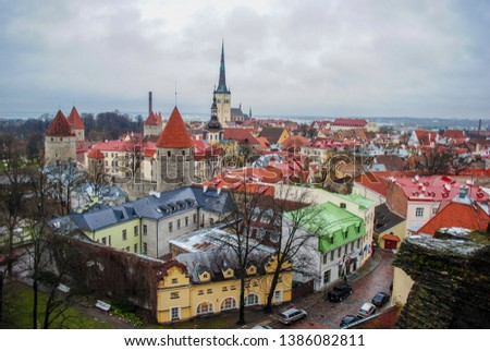 Tallinn, Estonia’s capital on the Baltic Sea, is the country’s cultural hub. It retains its walled, cobblestoned Old Town as shown in this aerial view of the city walls. 