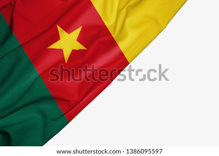 Cameroon flag of fabric with copyspace for your text on white background