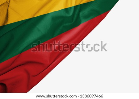 Lithuania flag of fabric with copyspace for your text on white background