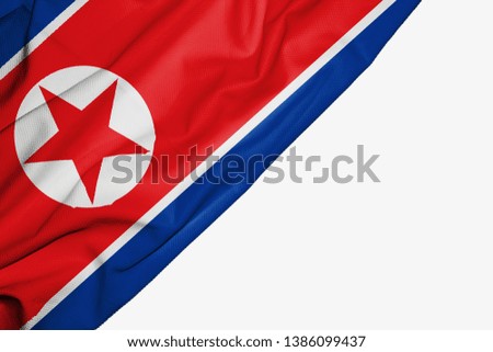 North Korea flag of fabric with copyspace for your text on white background