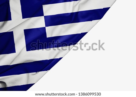 Greece flag of fabric with copyspace for your text on white background
