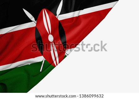 Kenya flag of fabric with copyspace for your text on white background