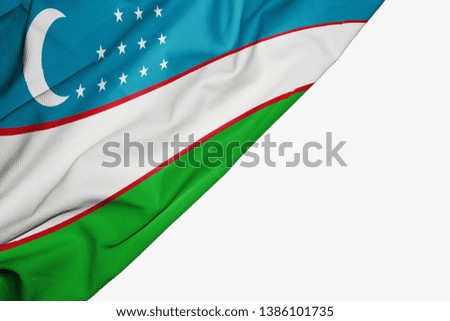 Uzbekistan flag of fabric with copyspace for your text on white background