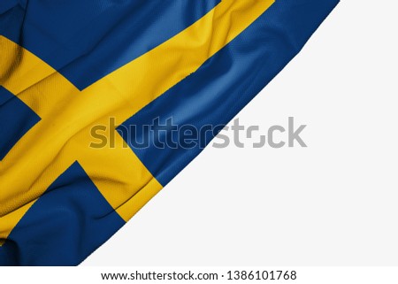 Sweden flag of fabric with copyspace for your text on white background