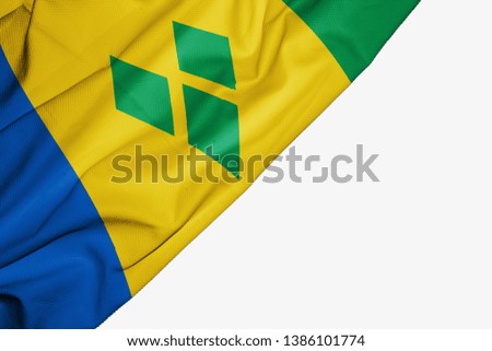 Saint Vincent and the Grenadines flag of fabric with copyspace for your text on white background