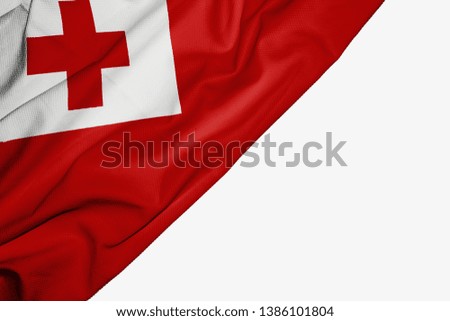 Tonga flag of fabric with copyspace for your text on white background