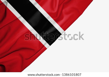 Trinidad and Tobago flag of fabric with copyspace for your text on white background