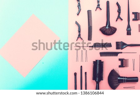Makeup brush and cosmetics. Background. Make up. 