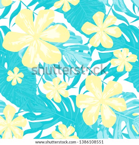 Philippine Flowers. Big Texture. Seamless Tropical Pattern with Indian Rainforest. Trendy Background for Wallpaper, Tablecloth, Fabric. Vector Seamless Pattern with Philippine Flowers