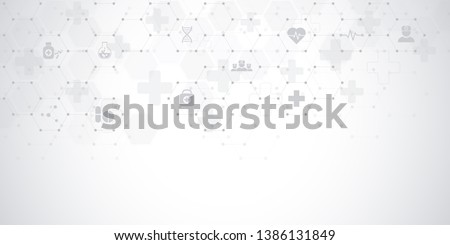 Abstract medical background with flat icons and symbols. Concepts and ideas for healthcare technology, innovation medicine, health, science and research