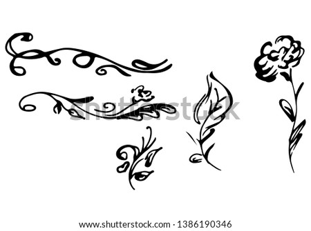 Hand Drawn  Illustrations Of Abstract Set of Flowers Isolated on White. Hand Drawn Sketch of a Flowers.
