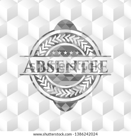Absentee grey emblem with geometric cube white background