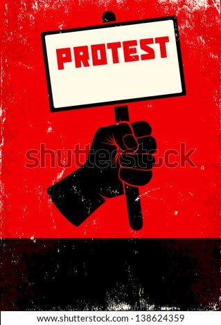 Red and black poster with fist and placard Royalty-Free Stock Photo #138624359