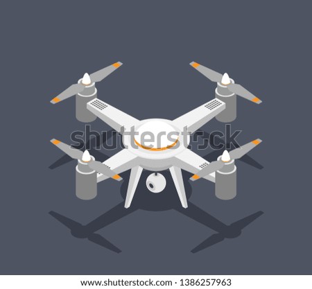 Flat vector isometric drone isolated on color background