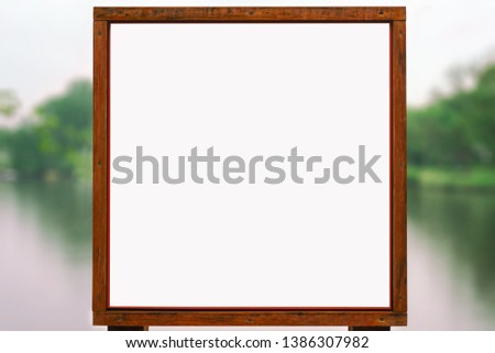 Wooden Advertisement Mockup - Blank Sign Board In Front Of The Lake