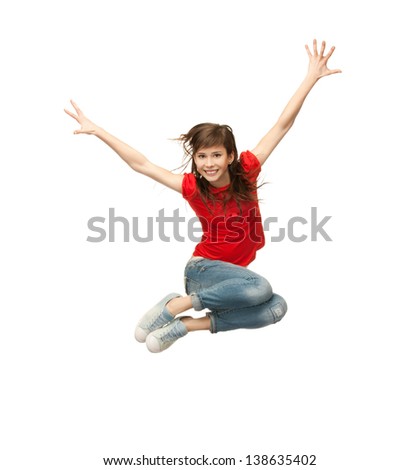 picture of happy girl jumping in the air