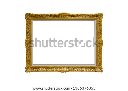 Old empty museum antique golden frame isolated on white background