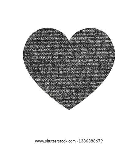 Isolated distress grunge heart with fabric texture. Element for greeting card, Valentine s Day, wedding. Creative concept. Vector illustration