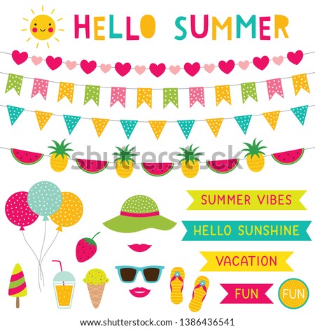 Hello summer vector decoration set