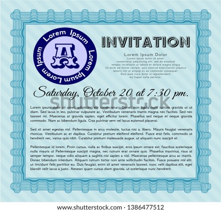 Light blue Invitation. Vector illustration. Easy to print. Modern design. 