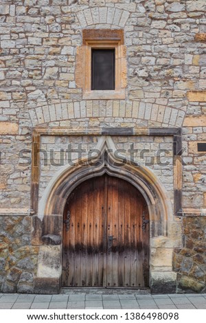 Old wooden church door and window