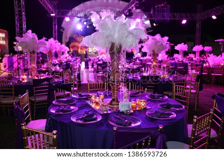 celebration dinner table for gala night Royalty-Free Stock Photo #1386593726