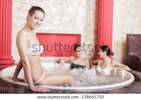 Young women in the hot tub