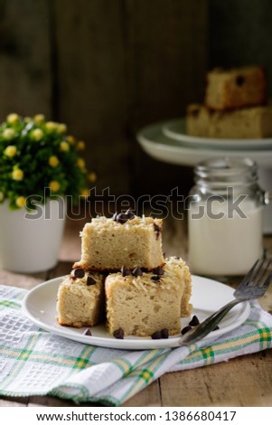 Bolu Pisang, is also called banana sponge cake. Made from banana and flour with choco chips topping. Commonly found in Indonesia