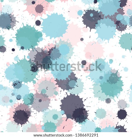 Watercolor paint transparent stains vector seamless wallpaper pattern. Colored ink splatter, spray blots, dirty spot elements seamless. Watercolor paint splashes pattern, smear fluid splats.