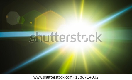 Realistic Len flare glow light effect on black background. Optical flares overlay or screen filter matte.