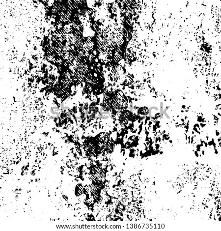 Vector grunge background. Black and white texture of chips, scratches, cracks. Surface scuffs and wear and tear. Monochrome pattern of destruction on the old wall