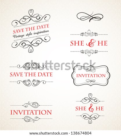 Vintage wedding invitations vector set