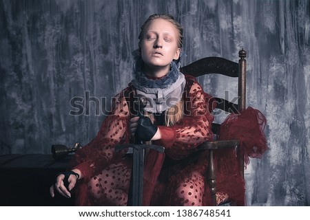 Medieval girl in different poses